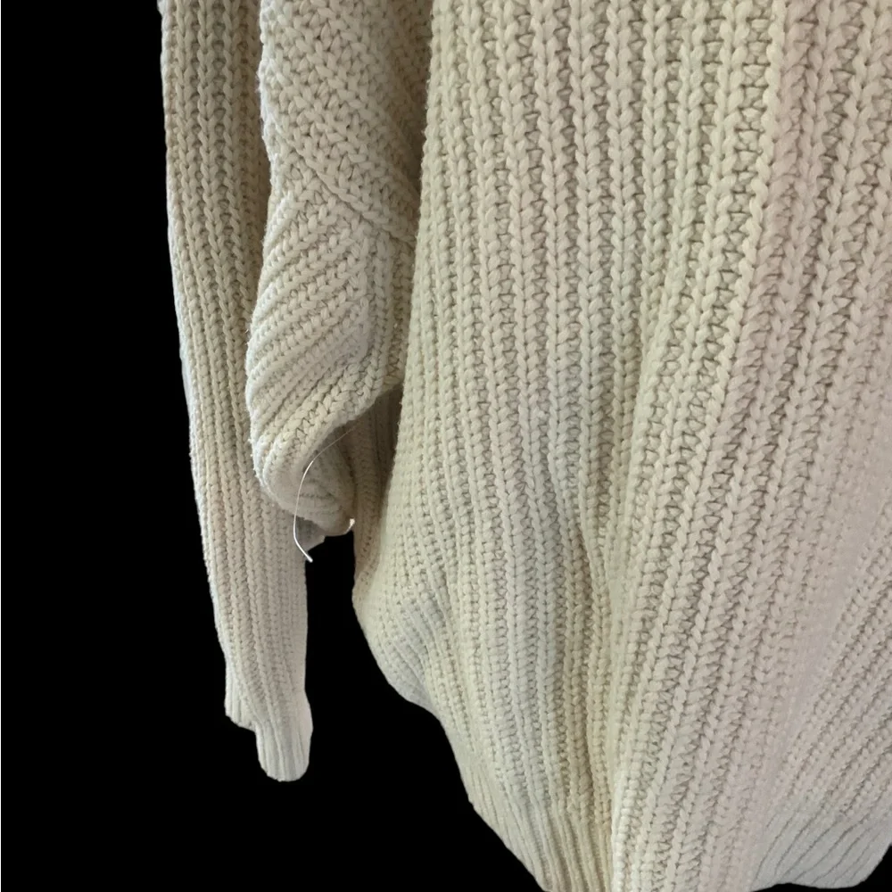 Free People Oversized Cream Cable Knit Cowl Neck Sweater Small